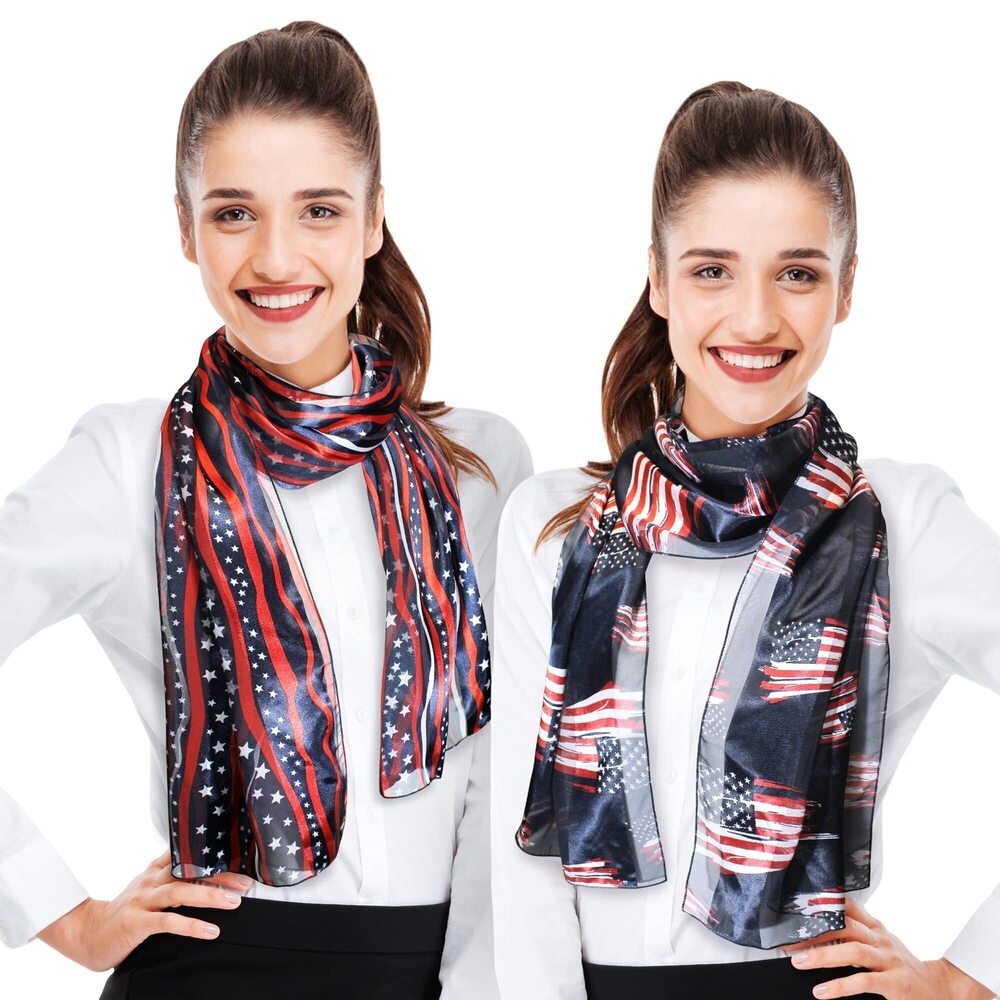 2822 Patriotic USA Flag American Flag Scarf Stripe & Flag Bundle Set